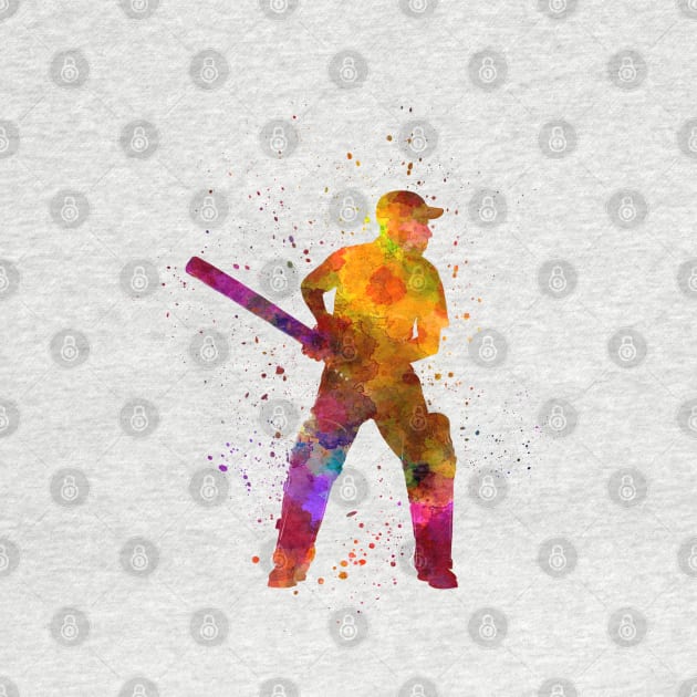 Cricket player batsman silhouette in watercolor by PaulrommerArt